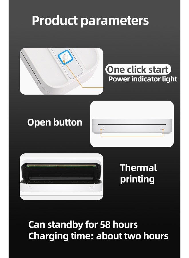 نيتم طابعة XL-P801 الحرارية المحمولة هي طابعة لاسلكية تعمل بتقنية البلوتوث، مناسبة للسفر والاستخدام المنزلي. إنها طابعة صغيرة الحجم، لا تحتاج إلى حبر، ومتوافقة مع الهواتف المحمولة وأجهزة الكمبيوتر المحمولة، وتدعم ورق الطباعة الحرارية بحجم A4. - Image 5